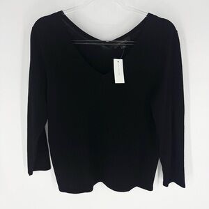 Ann Taylor V-Neck 3/4 Sleeve Lightweight Knit Top Black Size L NWT